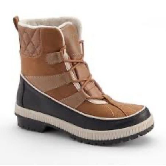 Totes woman’s Laurie Quilted Lace Up Waterproof Rain Ankle Boot Tan Black 8 - Picture 4 of 8